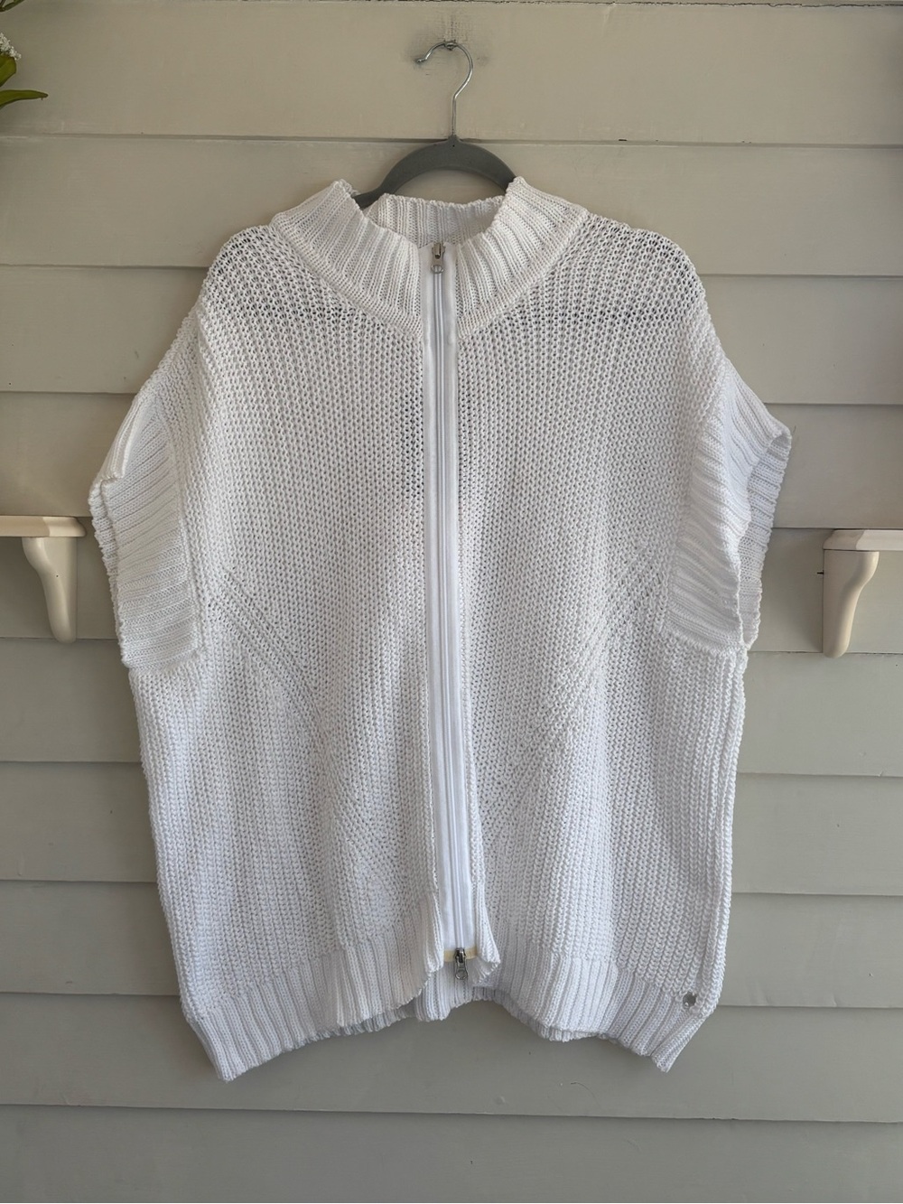 Pure Handknit White Cotton Zip-Front Knit Sweater Vest Poncho Women’s M/L NWT